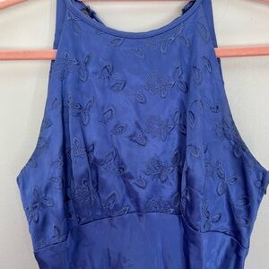 Blue Floral Embroidered Sleeveless Gown